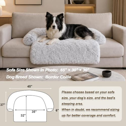 Calming Dog Bed Fluffy Plush Dog Mat for Furniture Protector with Removable Washable Cover for Large Medium Small Dogs and Cats (Large, Light Grey)