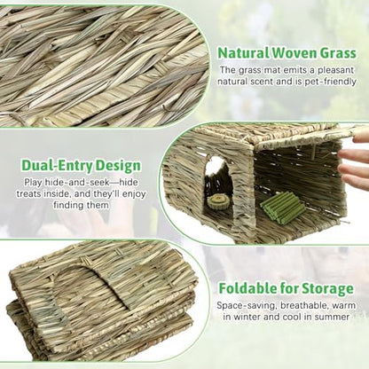 Tfwadmx Rabbit Grass House - Natural Hand Woven Seagrass Play Hay Bed, Hideaway Hut Toy for Bunny Hamster Guinea Pig Chinchilla Ferret