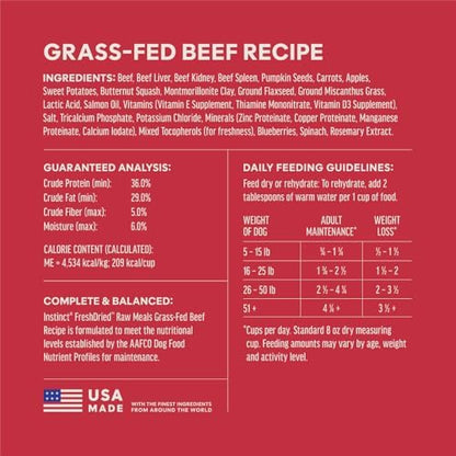 Instinct Freeze Dried Meals, Natural Dog Food, Grass-Fed Beef, 45 oz. Bag