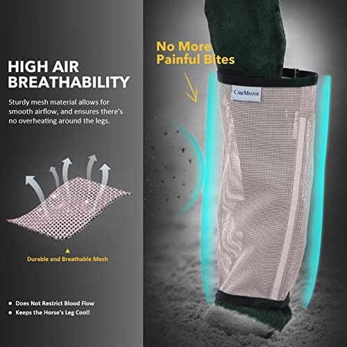 Fine Mesh Fly Boots Loose Fitting & Non-Slip Horse Fly Leggings No More Horsefly Nuisance Greatly Reduce Stomping Breathable with Natural Air Flow (Set of 4)