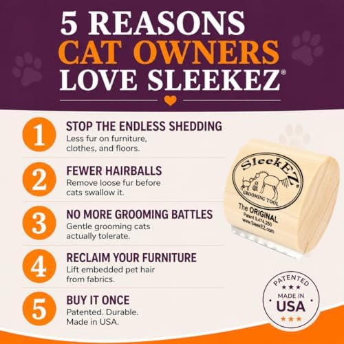 SleekEZ Cat Brush for Shedding - Deshedding Brush for Cats - Patented Grooming Tool for Removing Loose Fur, Undercoat & Hair - Made in USA - Works on Short, Medium & Long Coats