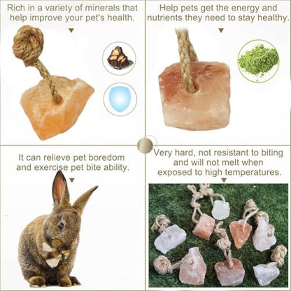 Hamiledyi 8 PCS Rabbit Salt Lick Block Natural Small Animal Himalayan Salt Lick Hanging Chew Toys Rat Mineral Block Chew Treat Supplies for Bunny Guinea Pig Chinchilla Ferret Hamster