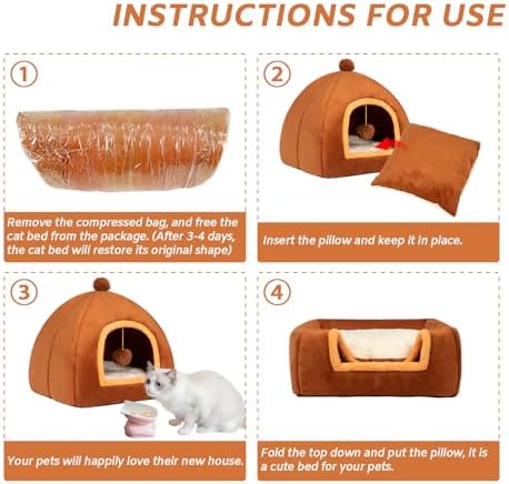 Cat Bed Cave for Indoor Cats,Cat House Tent Bed with Removable Washable Cushioned Pillow, 2-in-2 Kitten Beds for Indoor Kittens,Pet Bed