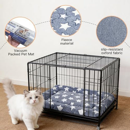 Dog Bed Mat for Crate, Soft Kennel Pad, Durable Comfort Mat for Dogs and Cats, Home and Crate Use (NavyBlue&Star, 18"*14"*1.5")