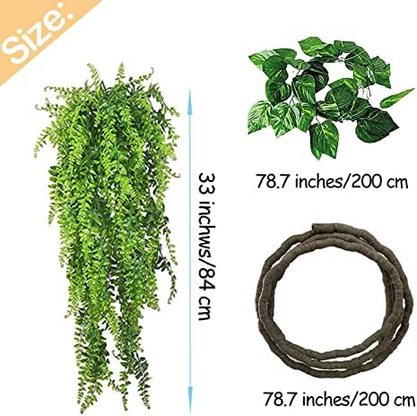 Resin Reptile Driftwood Decoration Bearded Dragon Branch Lizard Climb Habitat Decor Hanging Jungle Vines Reptiles Tank Accessories for Chameleon Snake Gecko Spider Fish Tree Frog