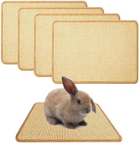 Oncpcare 4PCS Rabbit Scratch Mat - Natural Bunny Scratching Pad for Claws & Teeth Care, Cages & Pet Cage Bedding, 16x12