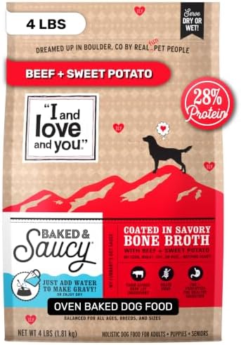 I and Love and You Baked and Saucy Dry Dog Food - Beef + Sweet Potato - Prebiotic + Probiotic, Real Meat, Grain Free, No Fillers, 4lb Bag