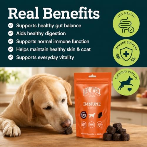 Hemp Well Immune - Allergy Support Dog Soft Chews - Long Lasting Relief for Seasonal Dog Allergies and Itching - Supports Healthy Skin and Immune System - Gut Health - Organic (30)