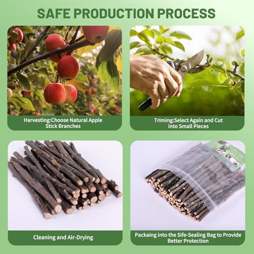 Apple Wood Chew Sticks 120g, Natural Untreated Small Pet Chew Toys, Molar Sticks for Rabbits, Hamsters, Guinea Pigs, Chinchillas