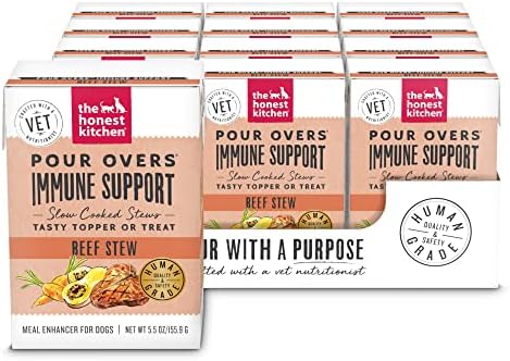 The Honest Kitchen Human Grade Functional Pour Overs: Immune Support - Beef Stew Dog Food Topper, 5.5 oz x12