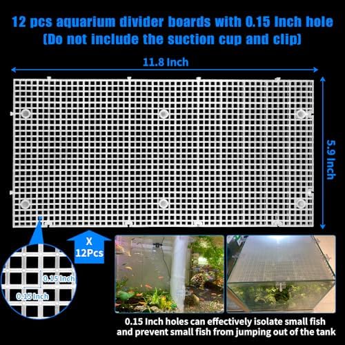 Plastic Egg Crate Grip Panel Fish Tank Divider Aquarium Divider Filter Bottom Fish Tank Isolation Board Egg Crate Tray (White, 12pcs 11.8X5.9 Inch with 0.15 Inch Hole)