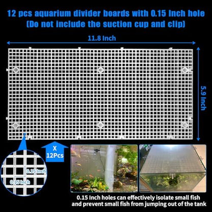 Plastic Egg Crate Grip Panel Fish Tank Divider Aquarium Divider Filter Bottom Fish Tank Isolation Board Egg Crate Tray (White, 12pcs 11.8X5.9 Inch with 0.15 Inch Hole)