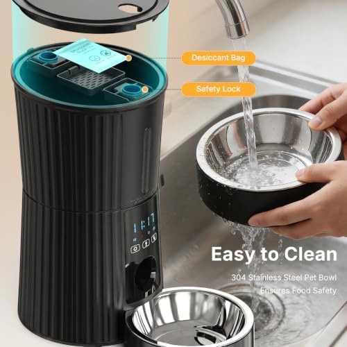 NEWBULIG Automatic Cat Feeder with APP 4L Small Dog Food Dispenser, Black