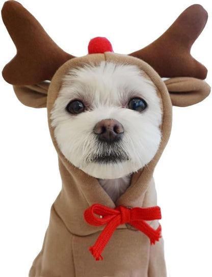 Warm Dog Winter Clothes Cute Reindeer Dog Coat Hoodie, Coffee, XS
