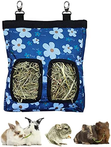 RIOUSSI Guinea Pig Hay Feeder, Hanging Rabbit Hay Feeder Bag. BlueFlower