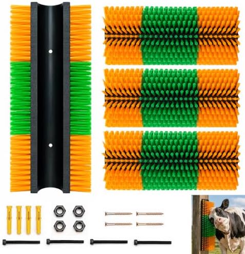 Livestock Scratching Brush, 4-Pack-Grooming Posts for Cows, Horses, Goats and Pigs with 8 Screws, Help Relieve Discomfort in Livestock and Prevent Damage to Fences