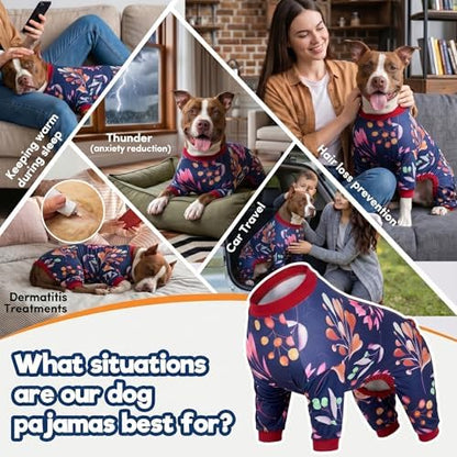 LovinPet Dog Pjs Large Breed, Pitbull Jammies, Navy Berries Print, L