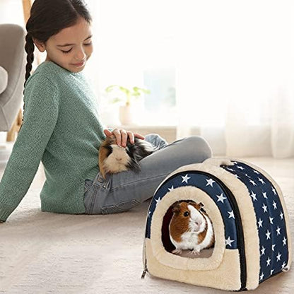Pet Soft Guinea Pig & Rabbit Cozy Hideout House - Small Animal Bed for Guinea Pigs, Rabbits, Hamsters, Rats & Chinchillas Cave Bed (Stars)