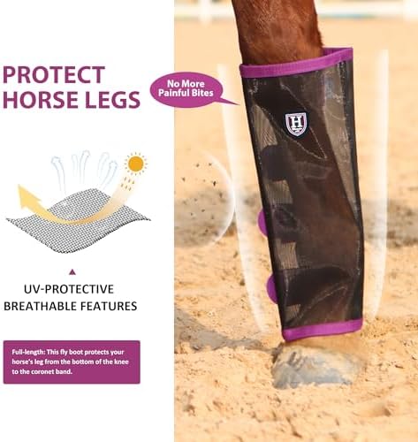 Harrison Howard Loose-Fitting Horse Fly Leggings Breathable, Tear-Resistant Fine Mesh Leg Guards Stay-on Comfortable Fly Boots (Set of 4)