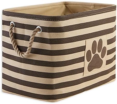 Bone Dry Pet Storage Collection Striped Paw Patch Bin, Medium Rectangle, Brown