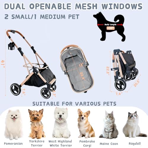 Chihuahua 3-in-1 Foldable Pet Stroller 4-Wheel for Small Dogs,Light Coffee