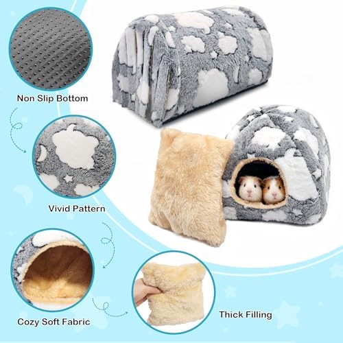 3PCS Guinea Pig Tunnel Set Washable Guinea Pig Houses and Hideouts Cozy Soft Small Animals Hideout Tubes for Hamster Chinchilla Bunny Hedgehog Ferret Rat