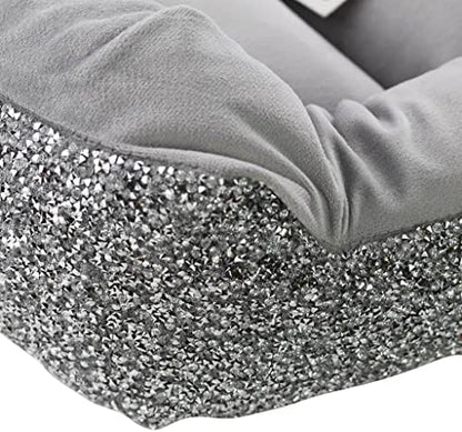 Sparkles Home Pet Bed, Sparkling Rhinestones, Soft, Comfortable Velvet, for Lounging Dogs, Cats, Pets, Silver, Small, Sold Individually