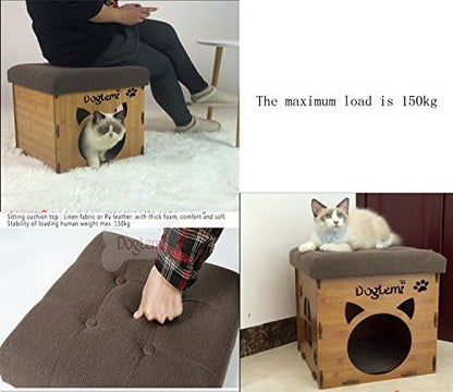 S-Lifeeling Pet Nest Cat Litter Foldable Functional High-Grade Wooden Cushion Pet Cat Small Dog House Bed Mat Cave and House Chair
