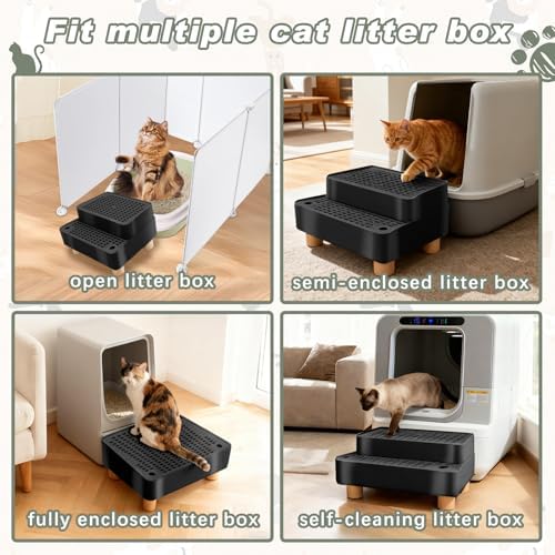 Adjustable Cat Ramp for Litter Box, 2-Step Litter Trapper, Black