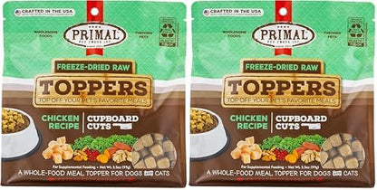 Primal Dog Food Toppers & Cat Food Toppers, Cupboard Cuts, Grain Free Meal Mixers with Probiotics, Raw Freeze Dried Dog Treats & Cat Treats, Great for Training (Chicken, 3.5 oz) (Pack of 2)