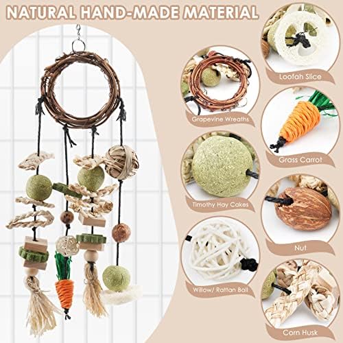 Bissap Bunny Chew Toy, Rabbits Cage Hanging Chew Toys and Treats Grapevine Wreaths Rattan Ring with Snacks for Guinea Pigs Chinchillas Hamsters Rats and Other Small Pets Teeth Grinding
