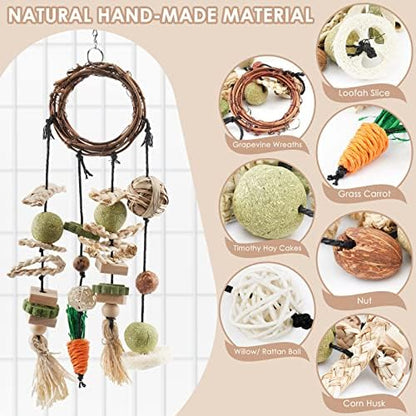 Bissap Bunny Chew Toy, Rabbits Cage Hanging Chew Toys and Treats Grapevine Wreaths Rattan Ring with Snacks for Guinea Pigs Chinchillas Hamsters Rats and Other Small Pets Teeth Grinding