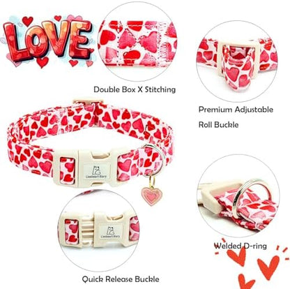 Lionheart glory Valentine's Day Collar, Red Hearts Dog Collar for Large Cute Dog Collars Spring Female Pet Gift Adjustable Heavy-Duty Holiday Dog Collar Plastic Buckle