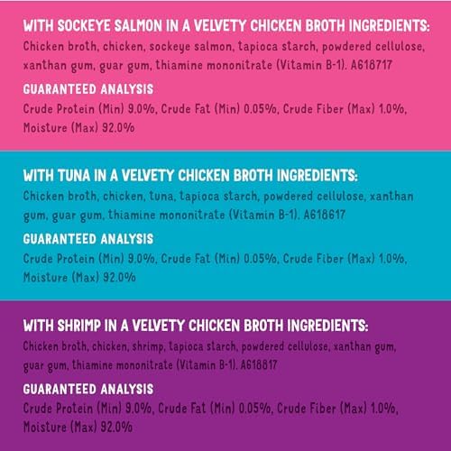 Friskies Purina Grain Free Wet Cat Food Lickable Cat Treats Variety Pack,Lil' Soups with Salmon,Tuna or Shrimp - 1.2 oz. Cups,(Pack of 60)