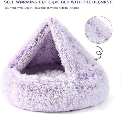Hooded Blanket Donut Cave Bed for Small Medium Dogs and Cats