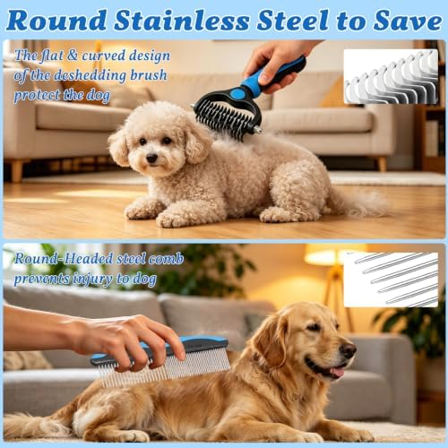 Dog Brush for Shedding - Undercoat Rake for Dogs Deshedding Brush Double-Sided Dematting Comb Pet Pro Grooming Tool Removes Knots Mats Tangled Hair