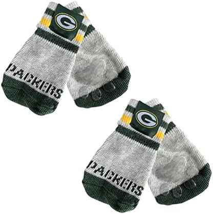 NFL Green Bay Packers Anti Slip Dog Socks with Elastic Ribbed Top, Size X-Small/Small. Indoor/Outdoor Socks, Best Dog Paw Protector, 2 Pairs, Cool Puppy Supplies with NFL Logo of Packers Team
