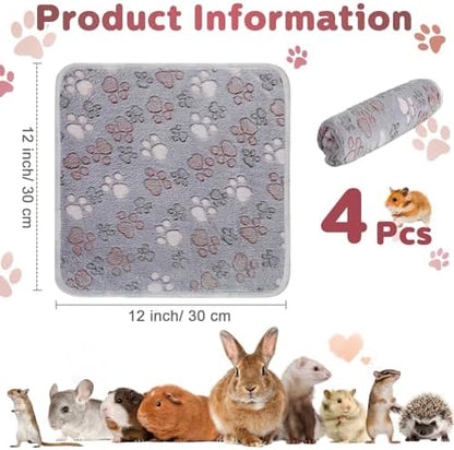 Reginary 4 Pcs Guinea Pig Fleece Cage Liners, Adorable Paw, 12 x 12 Inch