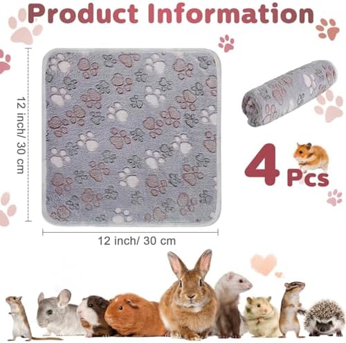 Reginary 4 Pcs Guinea Pig Fleece Cage Liners, Adorable Paw, 12 x 12 Inch