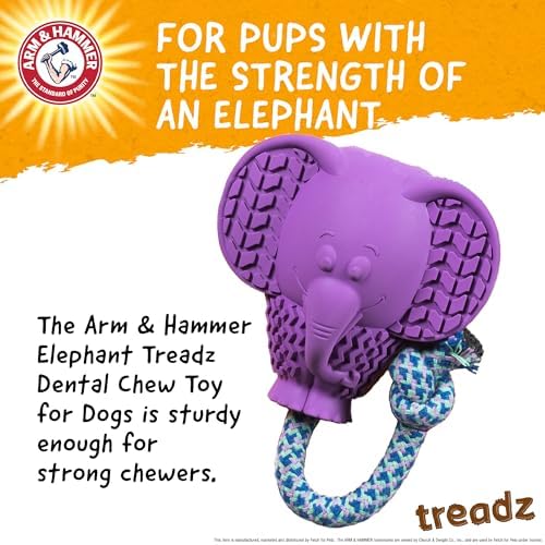 Arm & Hammer Super Treadz Baking Soda Dental Dog Chew Toy, Large, Elephant