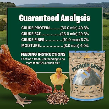 Eaton Pet and Pasture Premium Grubs, USA Grown Dried Black Soldier Fly Larvae, High Calcium Treat for Chickens, Ducks, Wild Birds (1 LB)