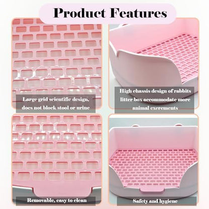 PINVNBY Rabbit Litter Box for Cage,Bunny Potty Box Corner Rabbits Litter Pan Trainer Toilet with Grate for Guinea Pig Hedgehog Chinchilla Ferret(Purple)