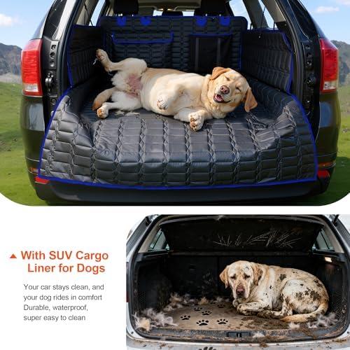Reliadura SUV Cargo Liner for Dogs, Waterproof Pet Trunk Cover with Bumper Flap Protector, Non-Slip Scratchproof, Non-Slip Dog Seat Mat for SUVs, Large Size Cargo Liner Universal Fit Blue