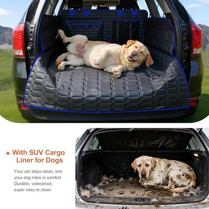 Reliadura SUV Cargo Liner for Dogs, Waterproof Pet Trunk Cover with Bumper Flap Protector, Non-Slip Scratchproof, Non-Slip Dog Seat Mat for SUVs, Large Size Cargo Liner Universal Fit Blue