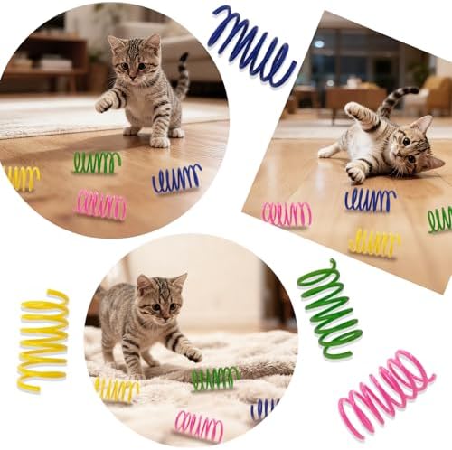 Cat Spring Toys 90 Pack, Interactive Toys for Kittens to Swat, Bite & Hunt, Colorful Durable Plastic Spiral Springs for Indoor Cats
