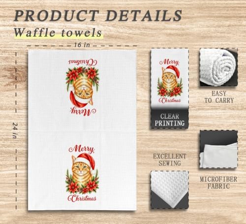 Merry Christmas Orange Cat Kitchen Dish Towels Dishcloth 16x24 Inches