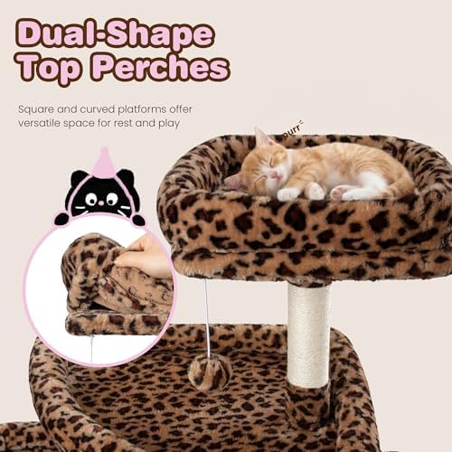 SHA CERLIN 82 inch Cat Tree Tower, Multi-Level Cat Condo with Plush Perches, Sisal Scratching Posts, Hammock and Toys, Stable Cat Tower for Kittens and Adult Cats, Leopard Print