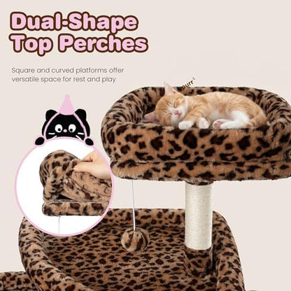 SHA CERLIN 82 inch Cat Tree Tower, Multi-Level Cat Condo with Plush Perches, Sisal Scratching Posts, Hammock and Toys, Stable Cat Tower for Kittens and Adult Cats, Leopard Print