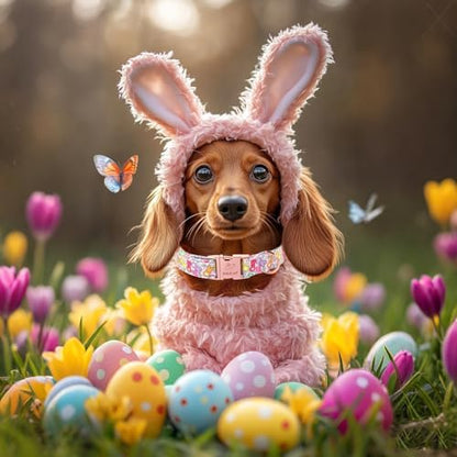 Easter Dog Collar, Colorful Bunny Easter Collars for Puppy Small Dogs, Cute Spring Boy Girl Dog Collars, Adjustable Heavy Duty Holiday Pet Collar with Metal Buckle XS