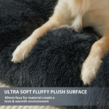 BFPETHOME Dog Beds for Large Dogs, Plush Dog Crate Bed Fluffy Cozy Kennel Pad for Sleeping &Ease Anxiety, Washable Pet Mats with Anti-Slip Bottom for Large Dogs, Navy